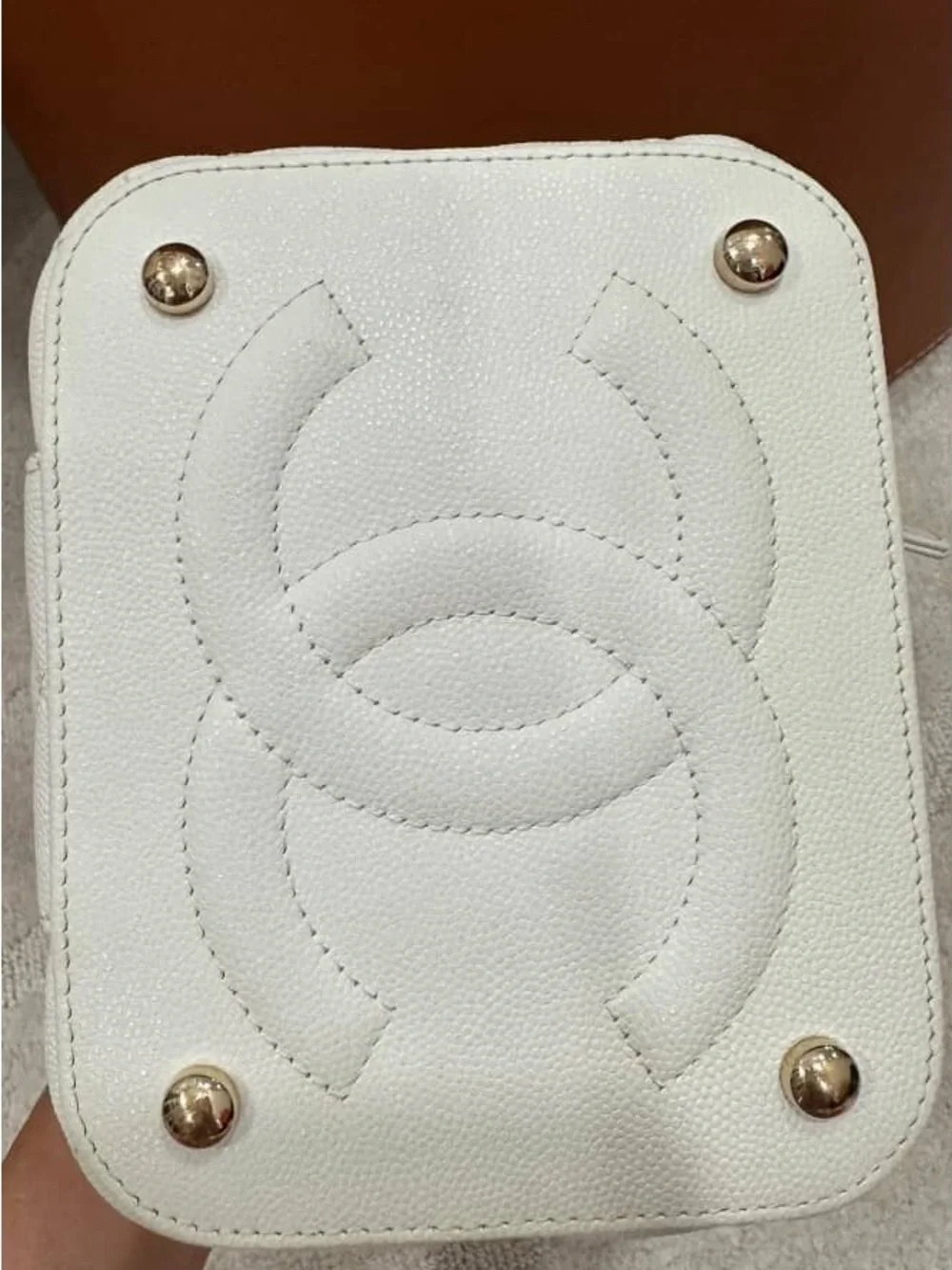 CHANEL White Quilted Vanity Bag with Gold Hardware